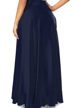 Solid Color Crepe Skirt Style Palazzo in Navy Blue