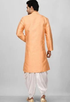 Solid Color Dupion Silk Asymmetric Dhoti Kurta in Orange