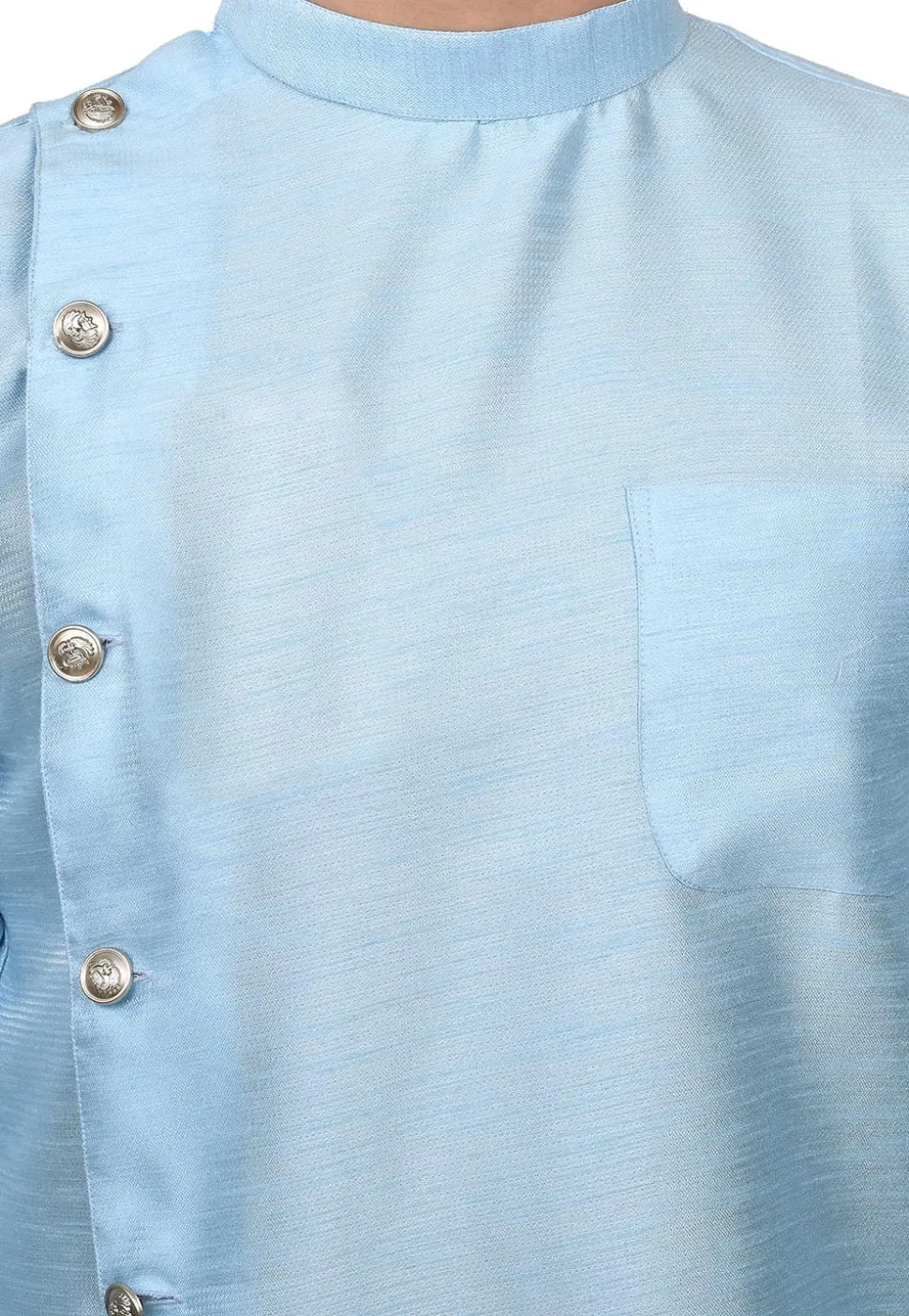 Solid Color Dupion Silk Asymmetric Dhoti Kurta in Light Blue