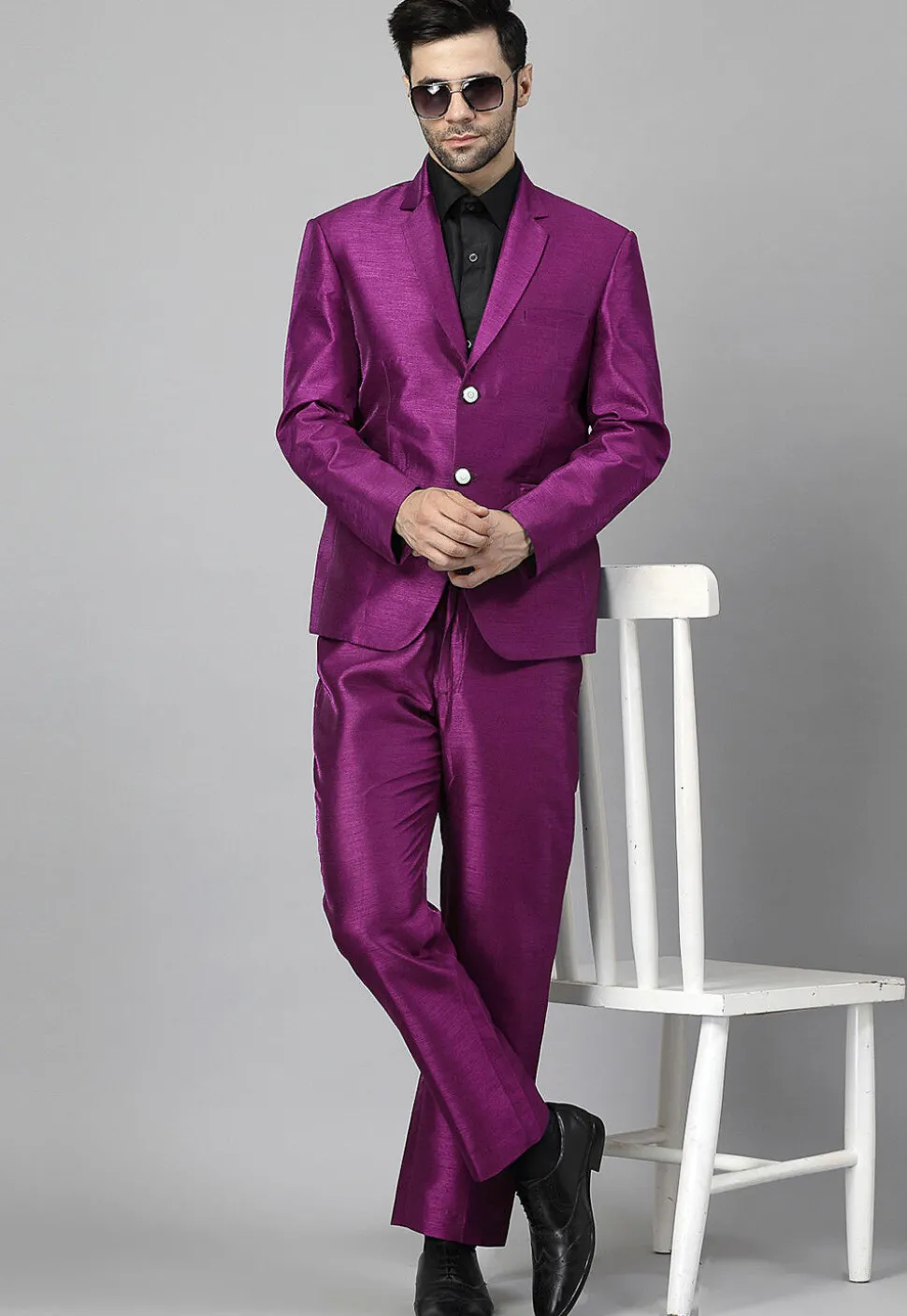Solid Color Dupion Silk Blazer in Magenta