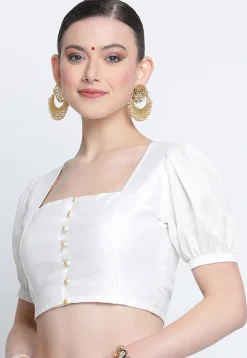 Solid Color Dupion Silk Blouse in White