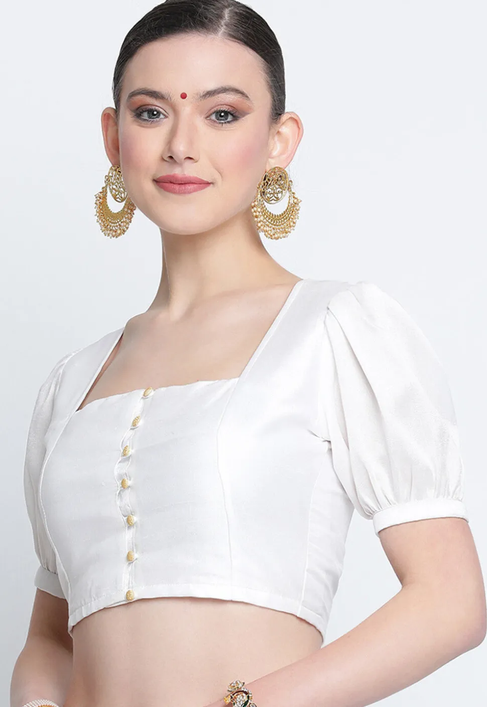 Solid Color Dupion Silk Blouse in White