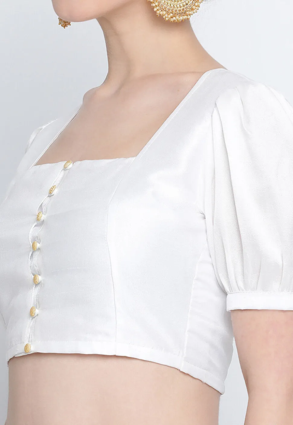 Solid Color Dupion Silk Blouse in White