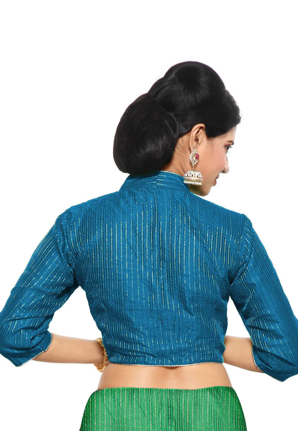 Solid Color Dupion Silk Blouse in Teal Blue