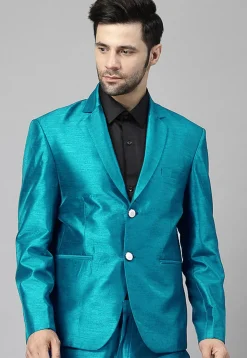 Solid Color Dupion Silk Blazer in Teal Blue
