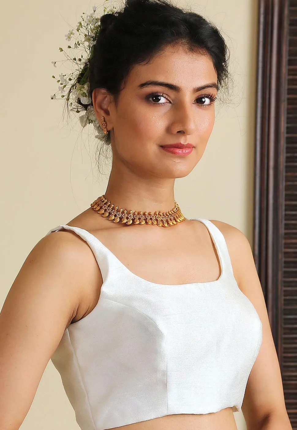 Solid Color Dupion Silk Blouse in White