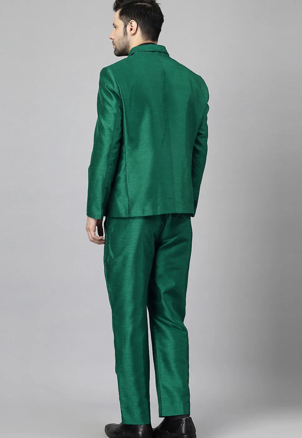 Solid Color Dupion Silk Blazer in Teal Green