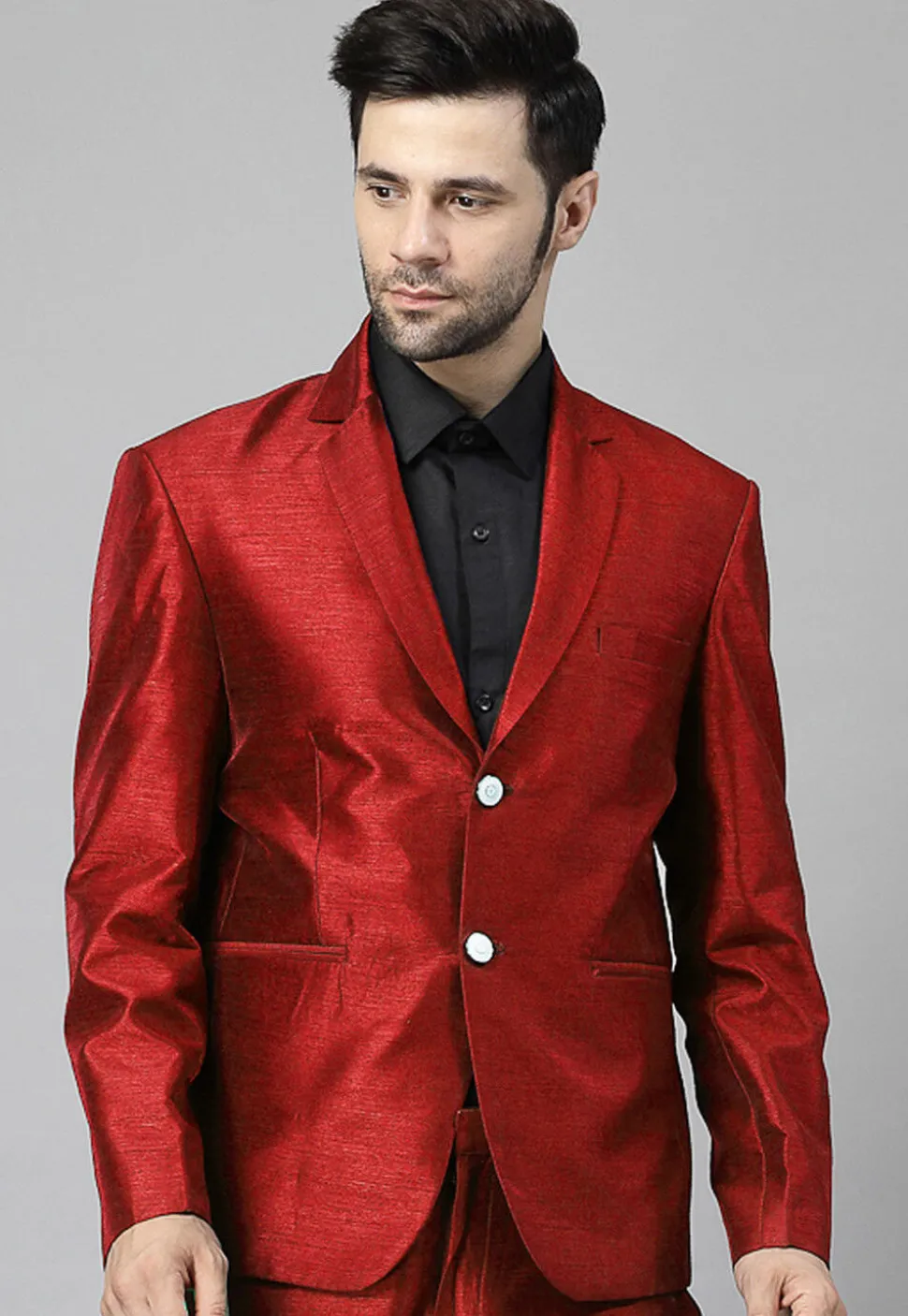 Solid Color Dupion Silk Blazer in Maroon