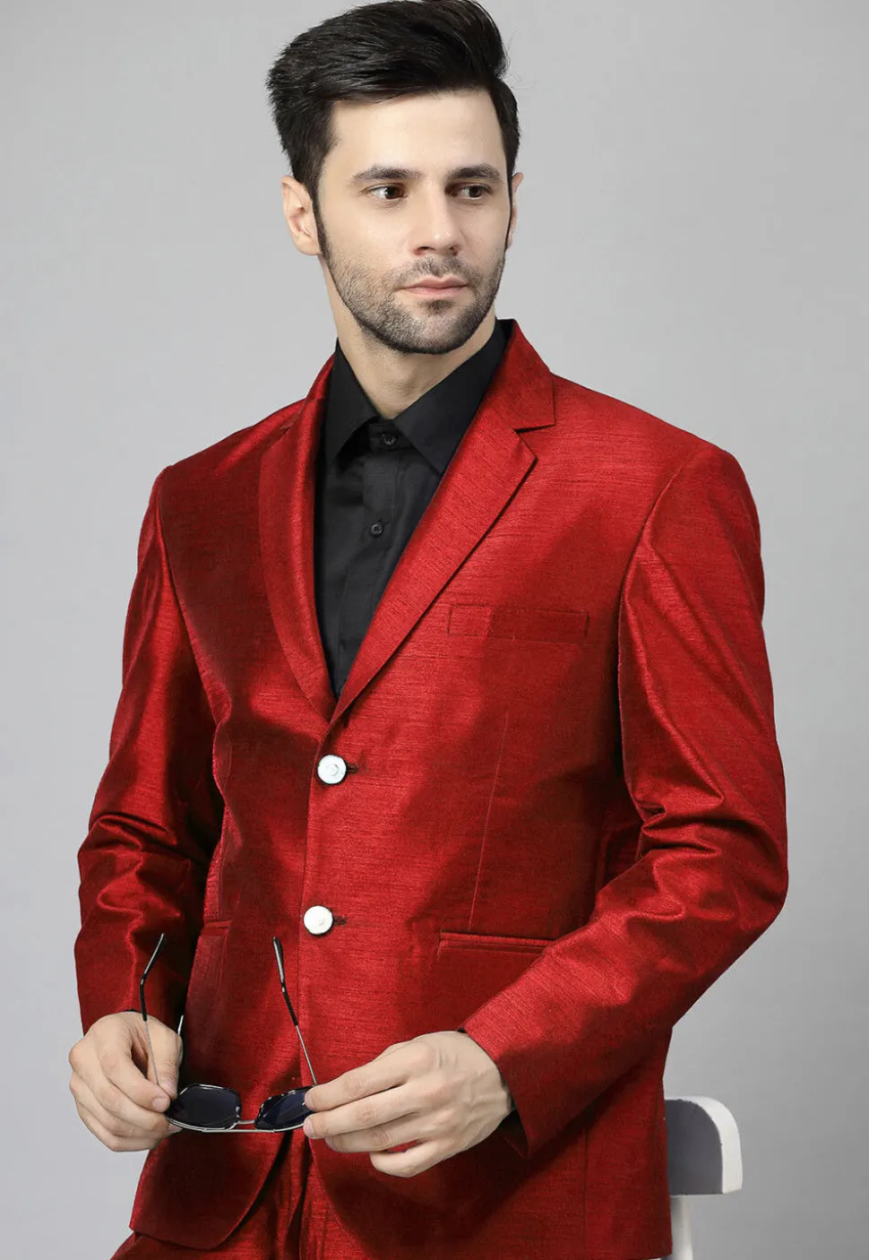 Solid Color Dupion Silk Blazer in Maroon
