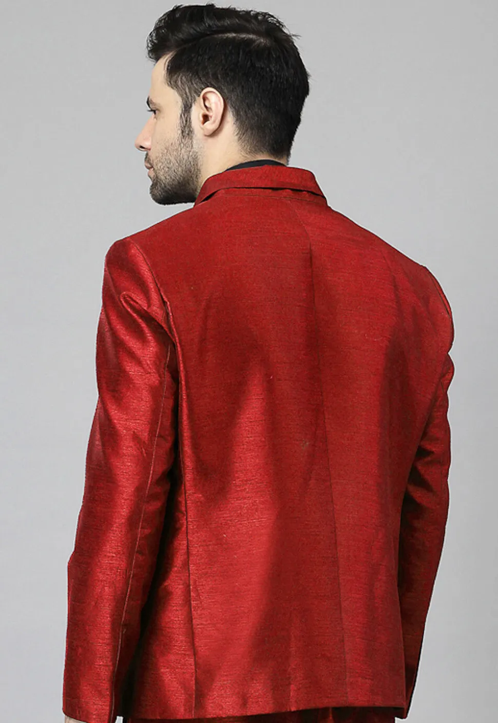 Solid Color Dupion Silk Blazer in Maroon