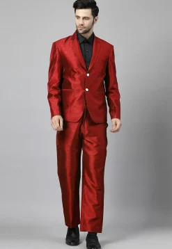 Solid Color Dupion Silk Blazer in Maroon