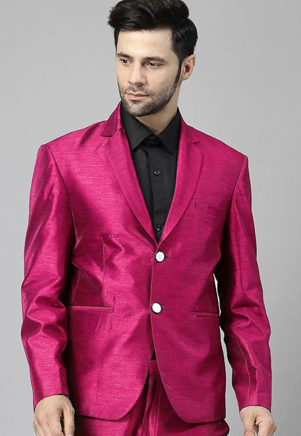 Solid Color Dupion Silk Blazer in Fuchsia
