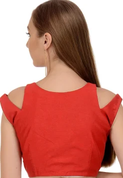 Solid Color Dupion Silk Blouse in Red