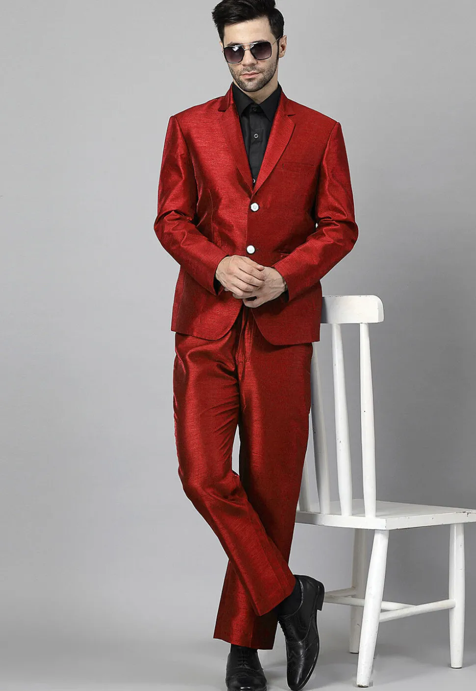 Solid Color Dupion Silk Blazer in Maroon