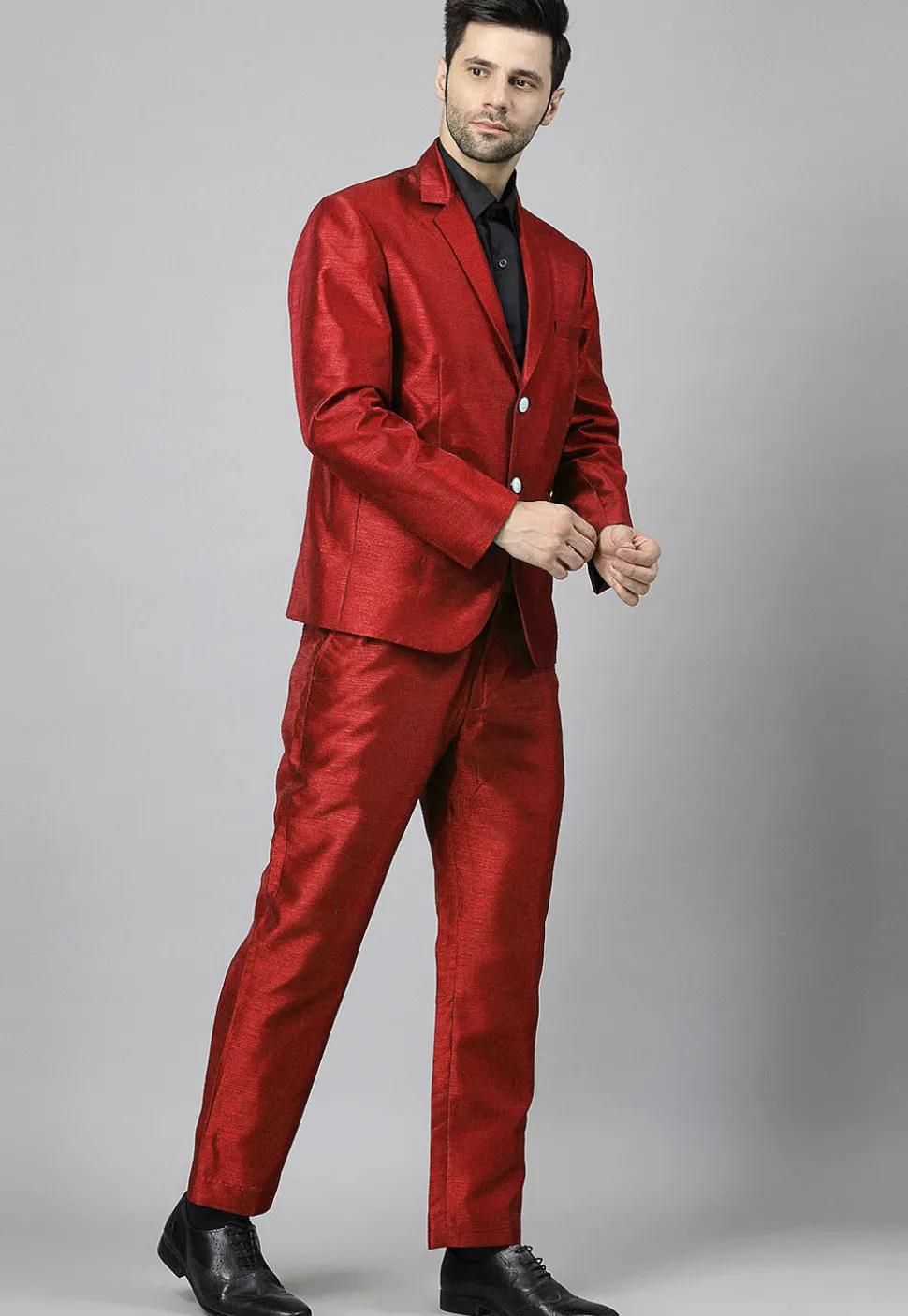 Solid Color Dupion Silk Blazer in Maroon