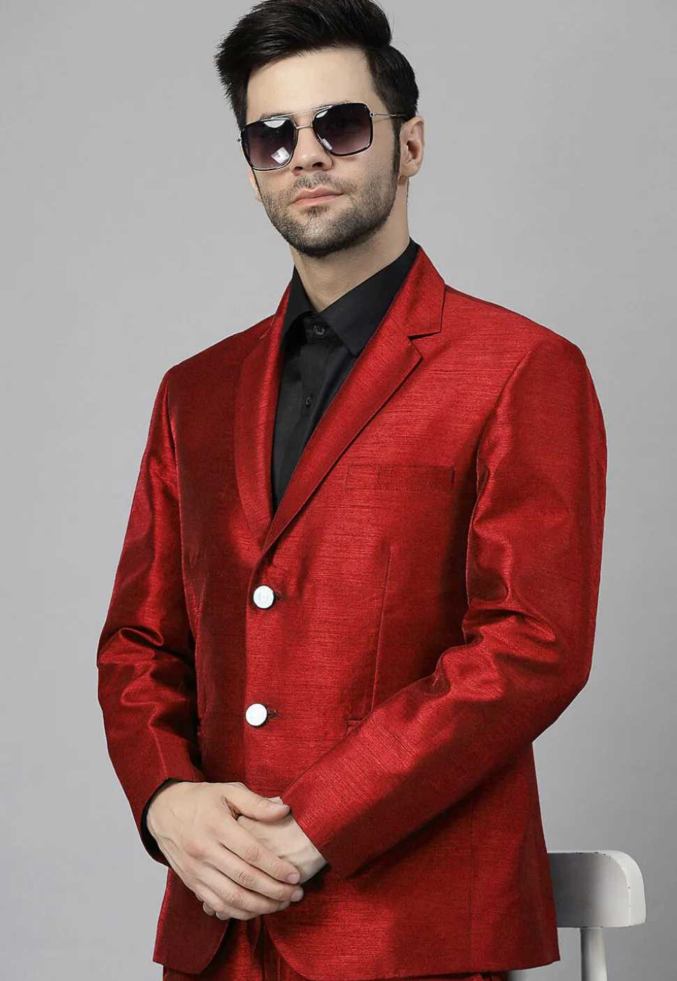 Solid Color Dupion Silk Blazer in Maroon