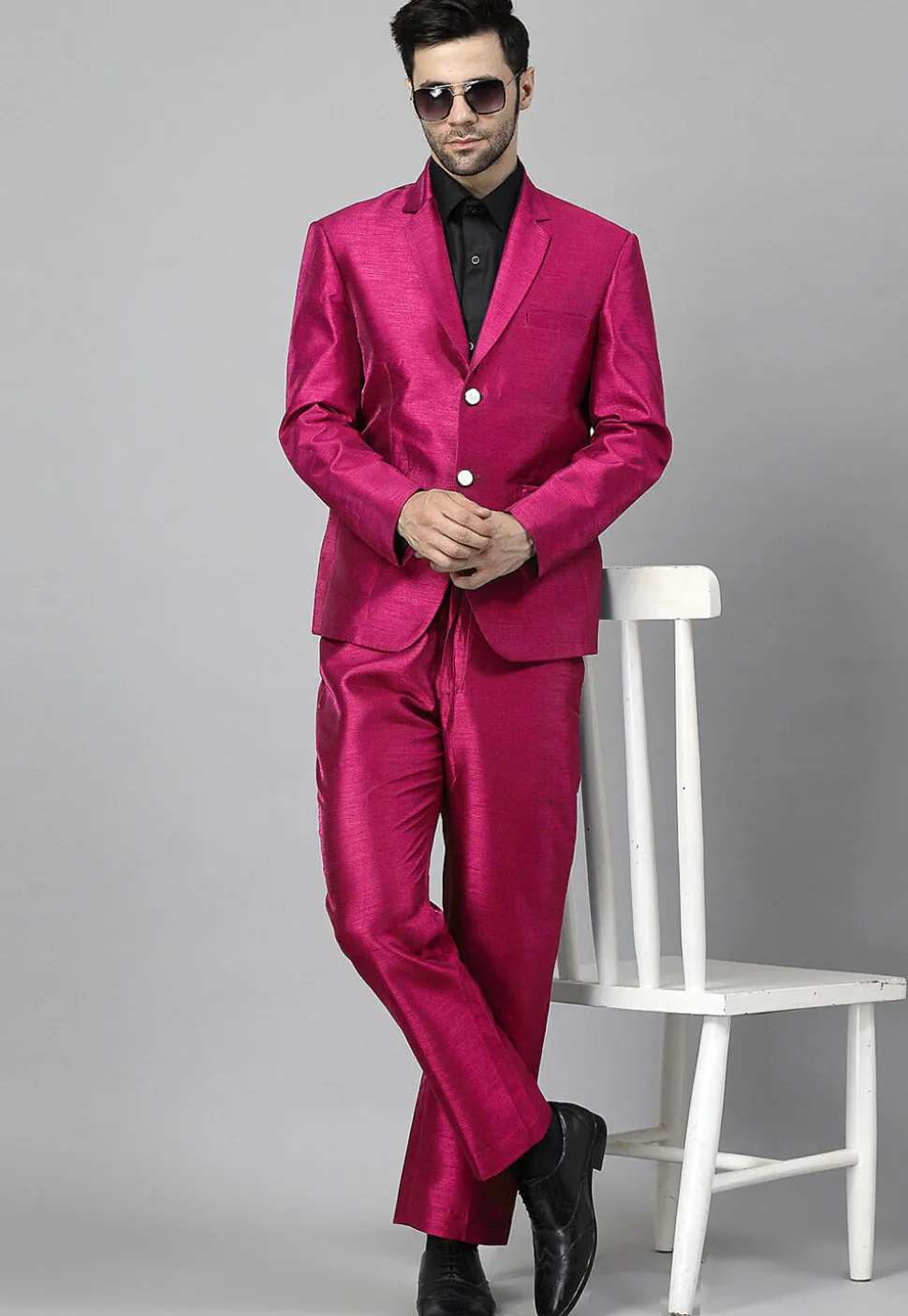 Solid Color Dupion Silk Blazer in Fuchsia