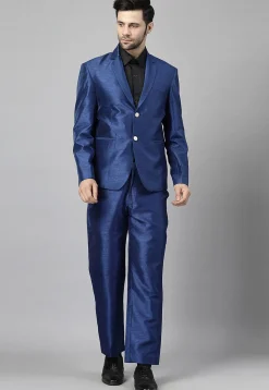 Solid Color Dupion Silk Blazer Set in Blue