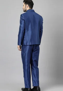 Solid Color Dupion Silk Blazer Set in Blue