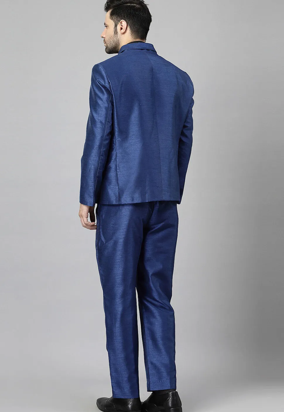 Solid Color Dupion Silk Blazer Set in Blue