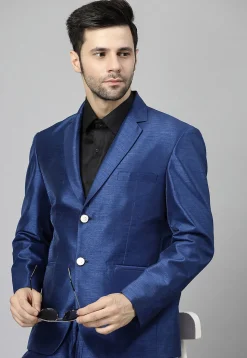 Solid Color Dupion Silk Blazer in Blue