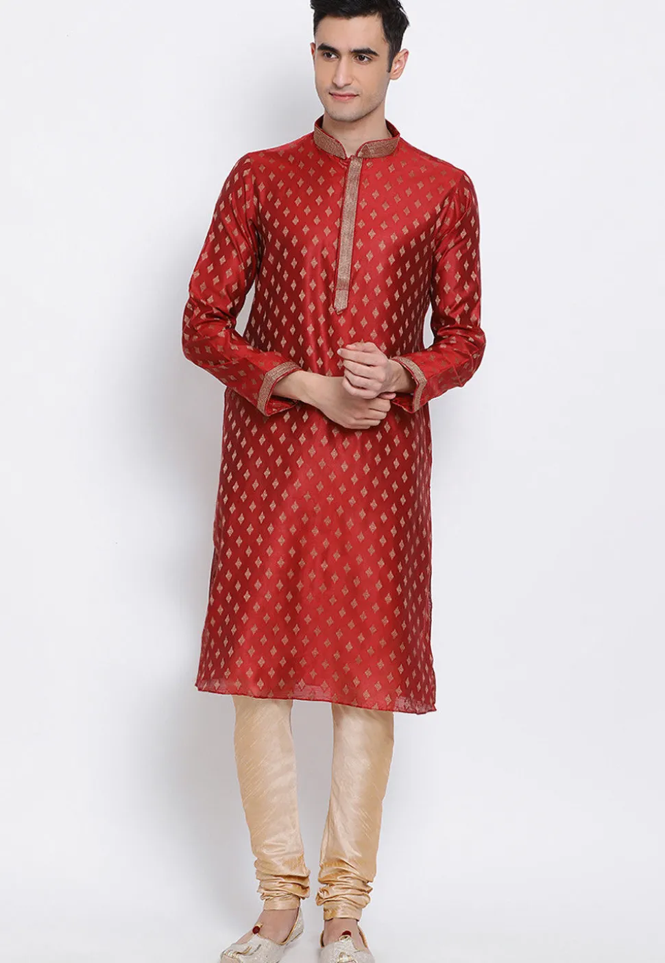 Solid Color Dupion Silk Churidar in Beige