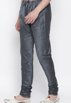 Solid Color Dupion Silk Churidar in Dark Grey
