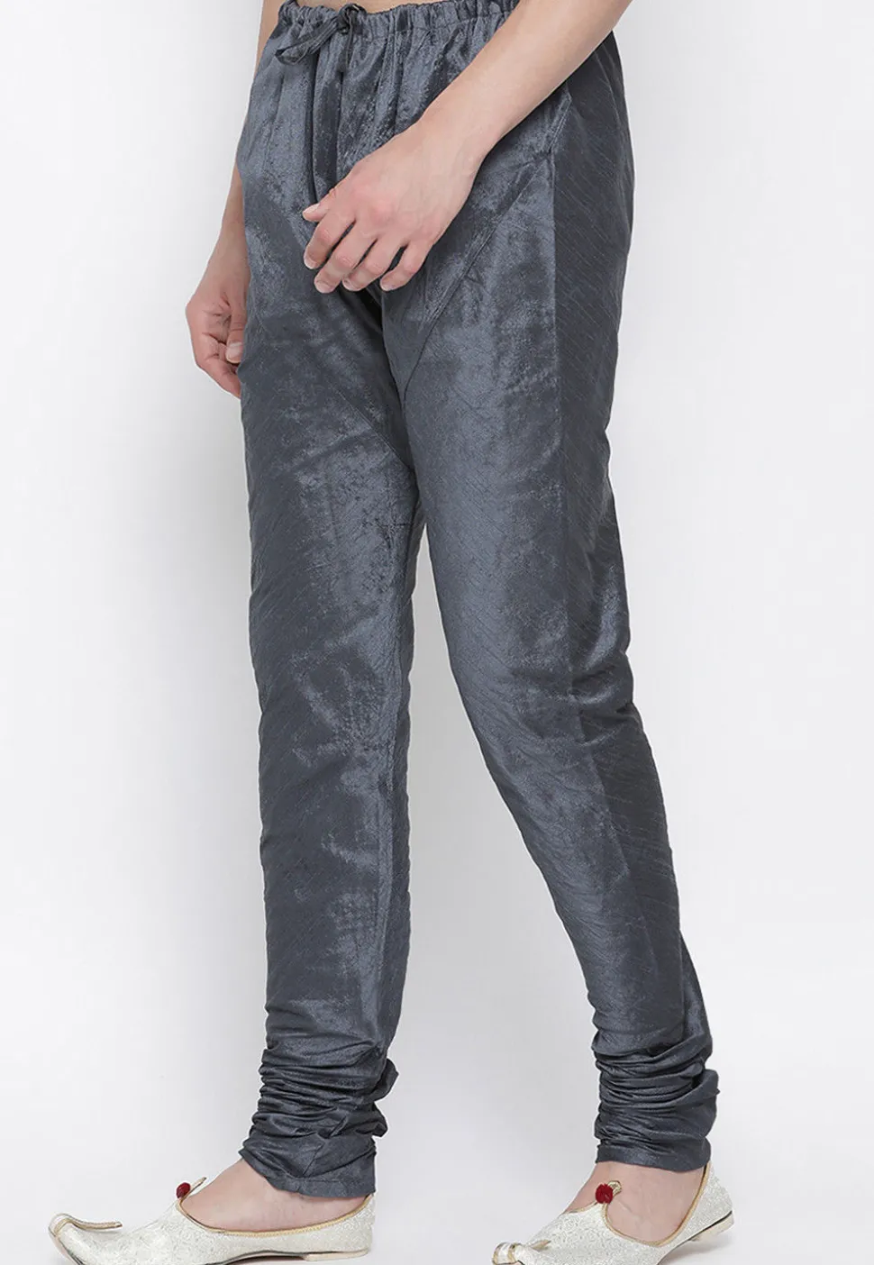 Solid Color Dupion Silk Churidar in Dark Grey