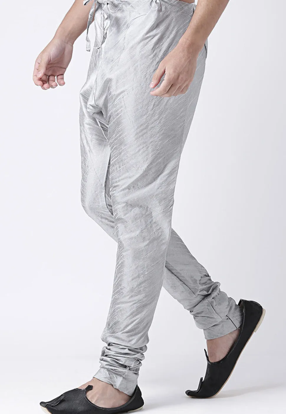 Solid Color Dupion Silk Churidar in Grey