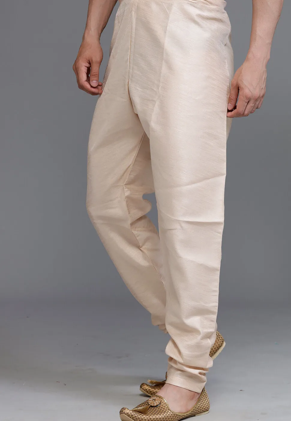 Solid Color Dupion Silk Churidar in Light Beige