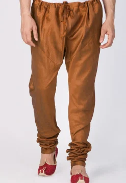 Solid Color Dupion Silk Churidar in Brown