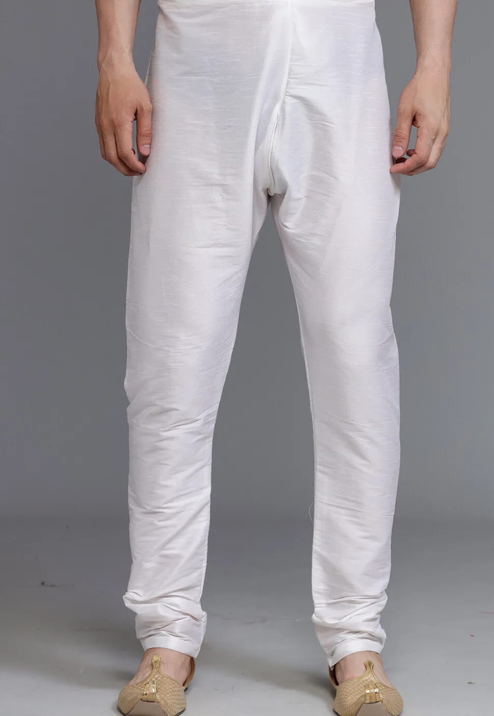Solid Color Dupion Silk Churidar in White