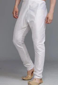 Solid Color Dupion Silk Churidar in White