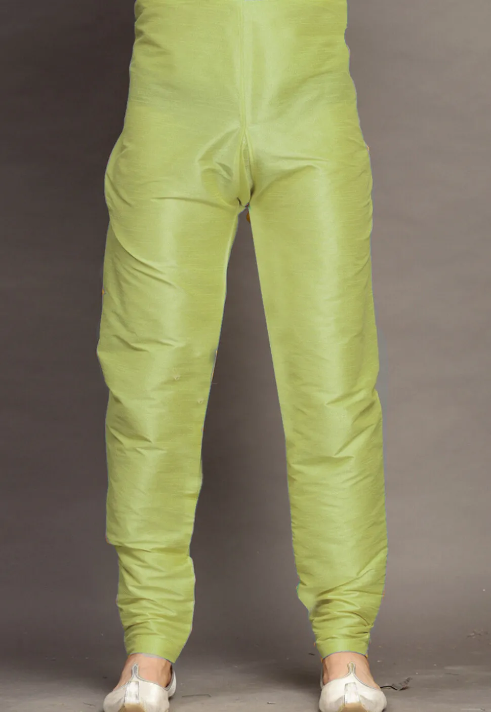 Solid Color Dupion Silk Churidar in Olive Green