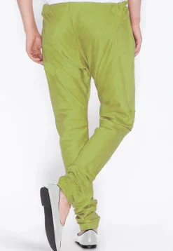 Solid Color Dupion Silk Churidar in Olive Green