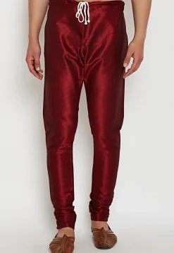 Solid Color Dupion Silk Churidar in Maroon
