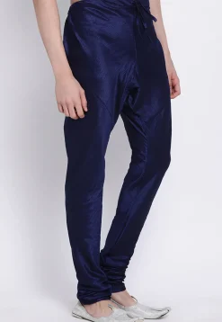 Solid Color Dupion Silk Churidar in Navy Blue