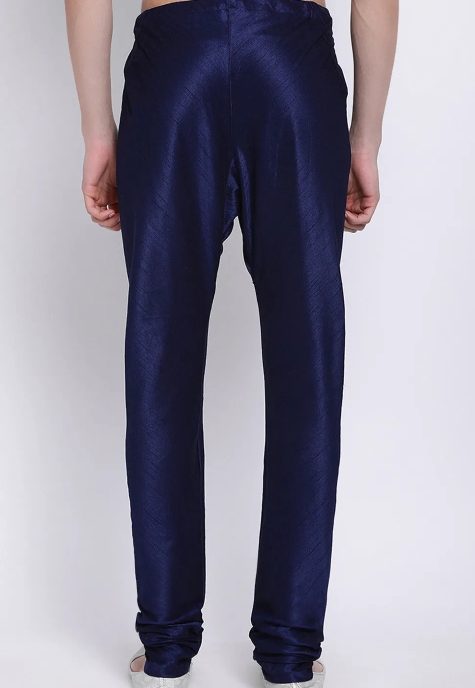 Solid Color Dupion Silk Churidar in Navy Blue