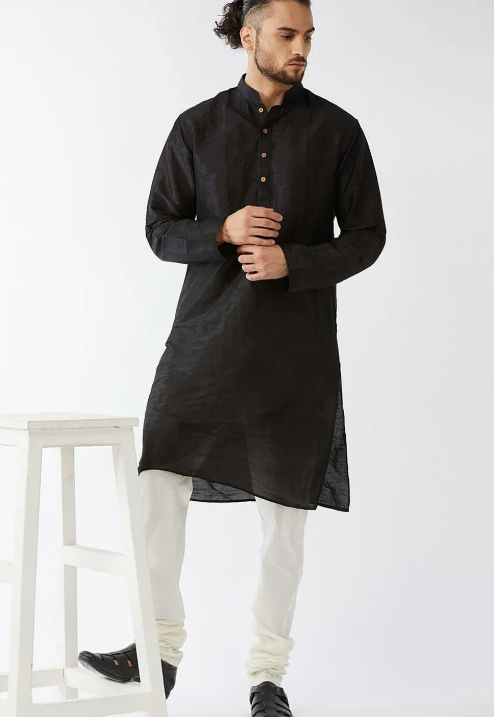 Solid Color Dupion Silk Churidar in Cream