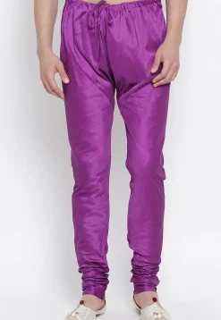 Solid Color Dupion Silk Churidar in Purple