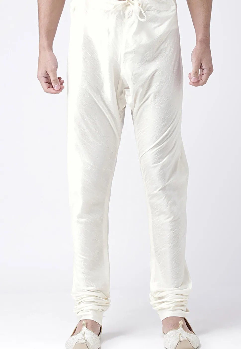 Solid Color Dupion Silk Churidar in White