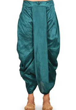 Solid Color Dupion Silk Dhoti Pant in Teal Blue