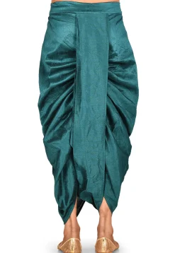 Solid Color Dupion Silk Dhoti Pant in Teal Blue