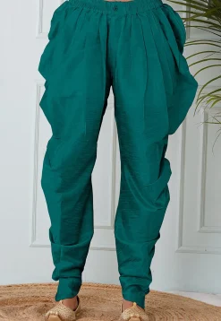Solid Color Dupion Silk Dhoti in Teal Green