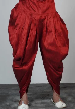 Solid Color Dupion Silk Dhoti Pant in Maroon