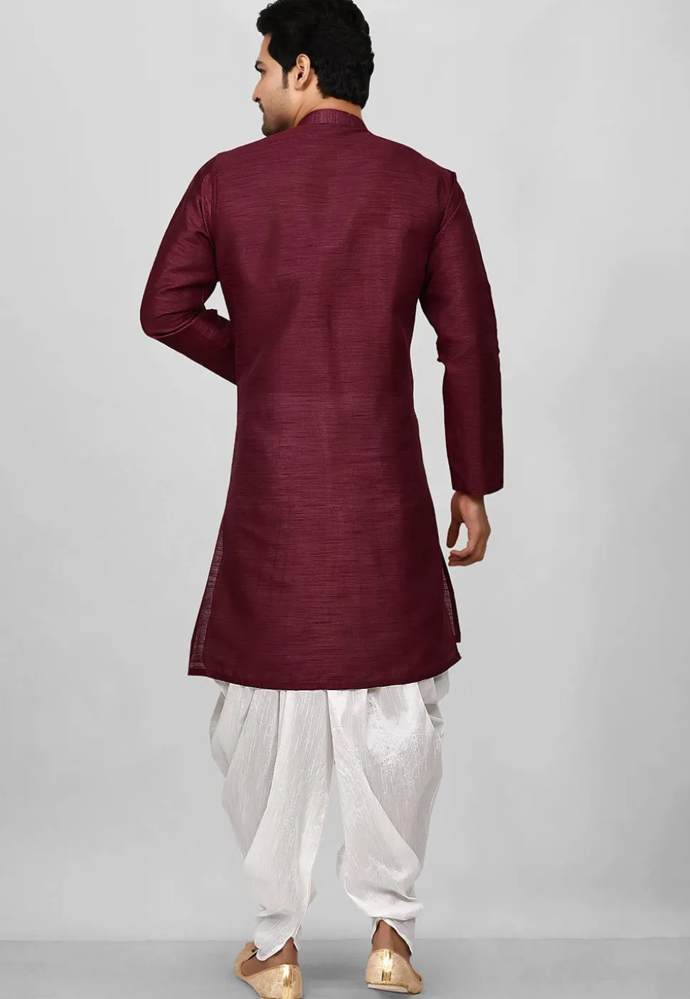 Solid Color Dupion Silk Dhoti Kurta in Maroon