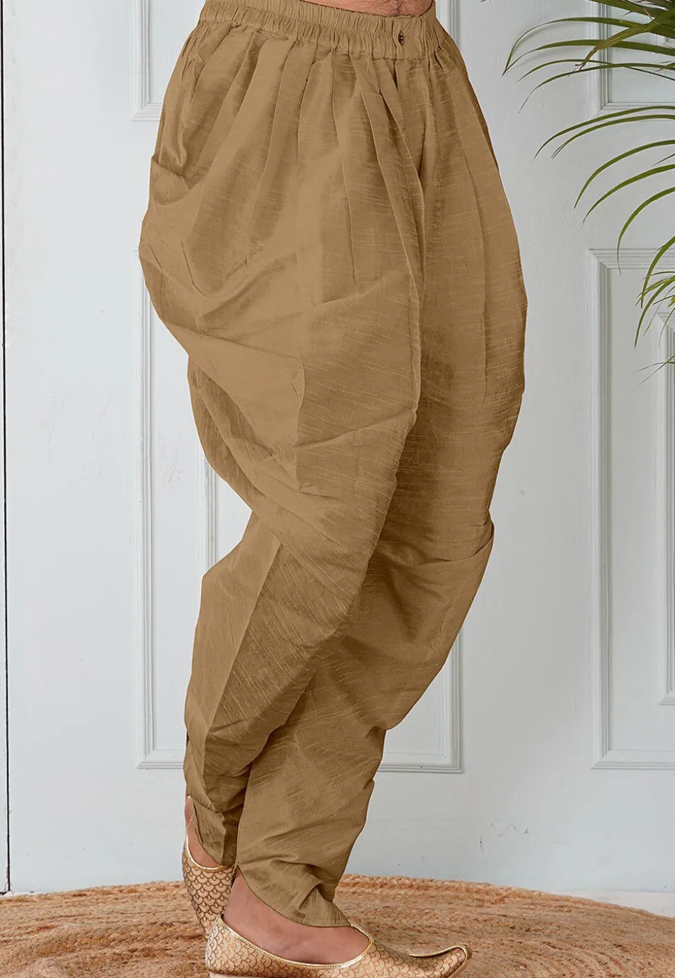 Solid Color Dupion Silk Dhoti in Beige
