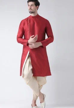 Solid Color Dupion Silk Dhoti Kurta in Maroon