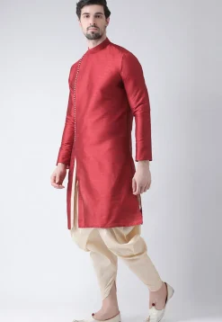 Solid Color Dupion Silk Dhoti Kurta in Maroon