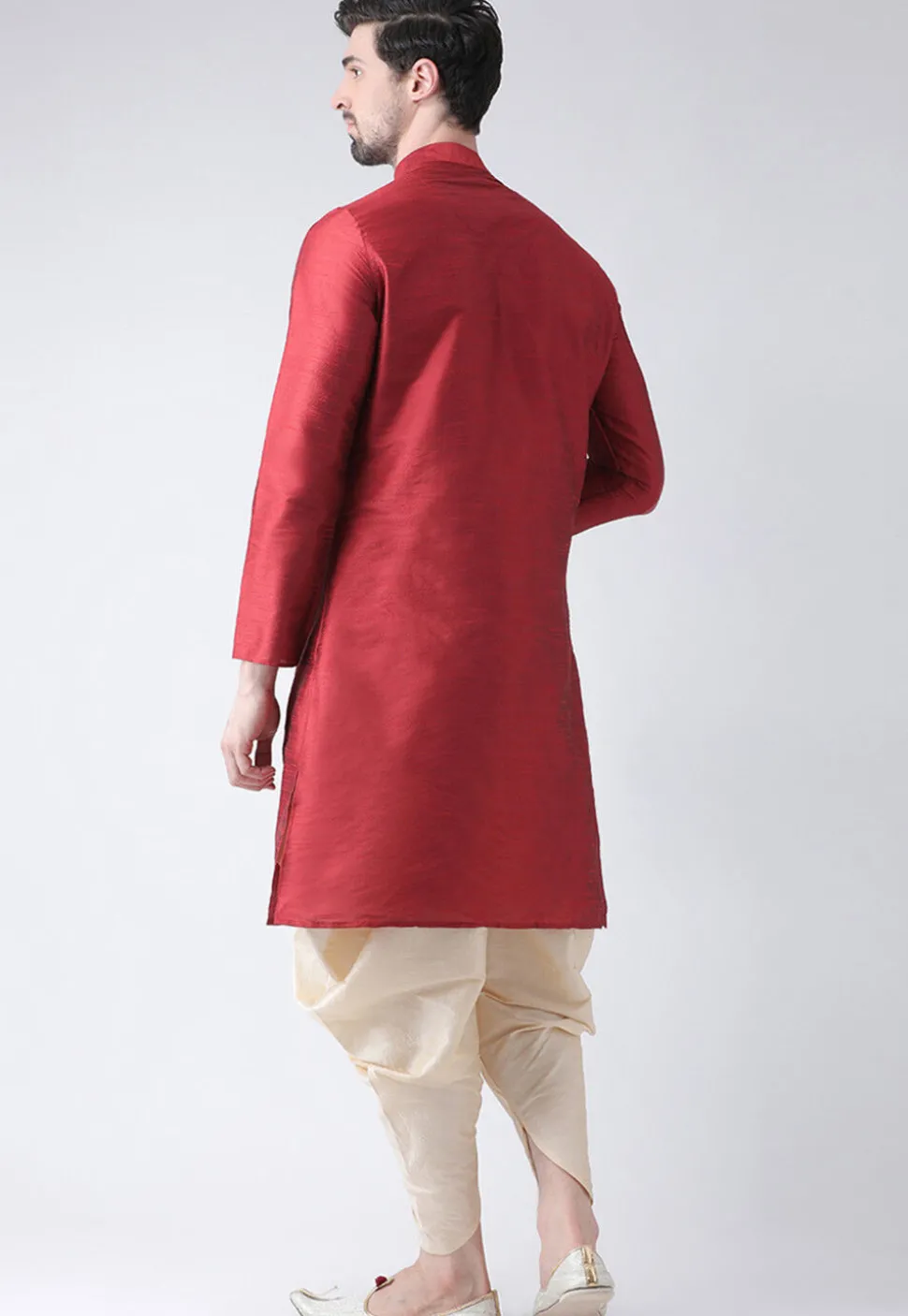 Solid Color Dupion Silk Dhoti Kurta in Maroon